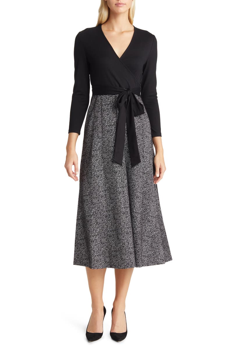 Anne Klein Serenity Glen Plaid A-Line Midi Dress, Main, color,