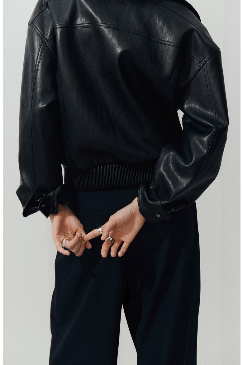 Crop Rib Faux Leather Jacket, Alternate, color, BLACK