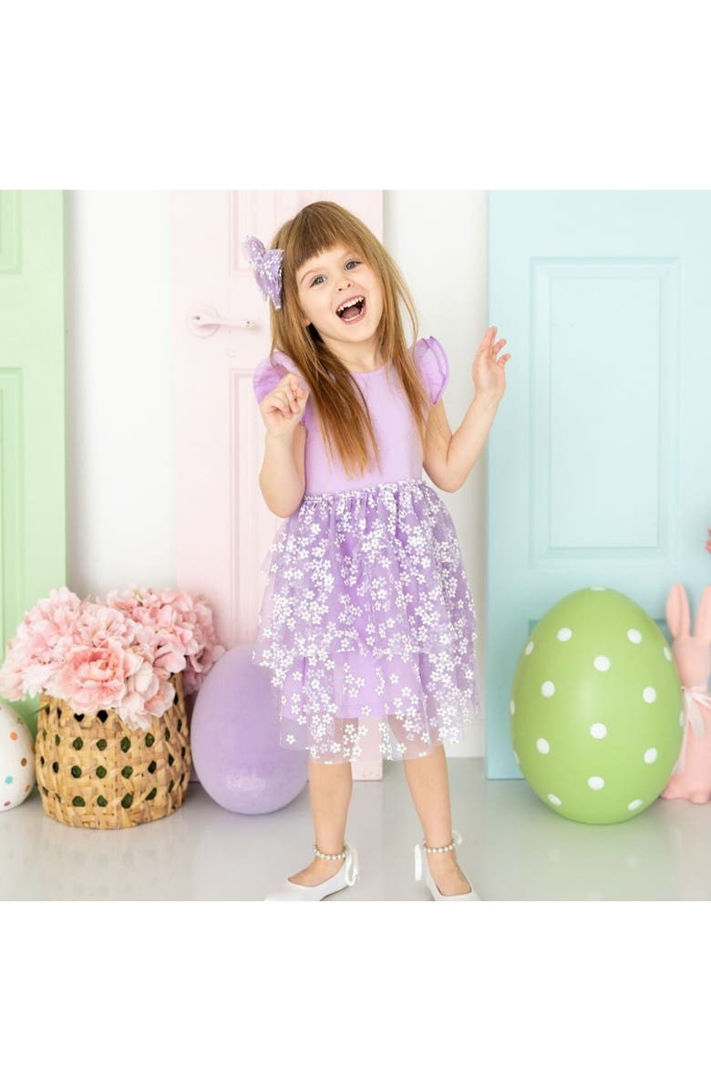 Sweet Wink Lavender Ditsy Daisy Easter Tiered Short Sleeve Tutu Dress, Alternate, color, 