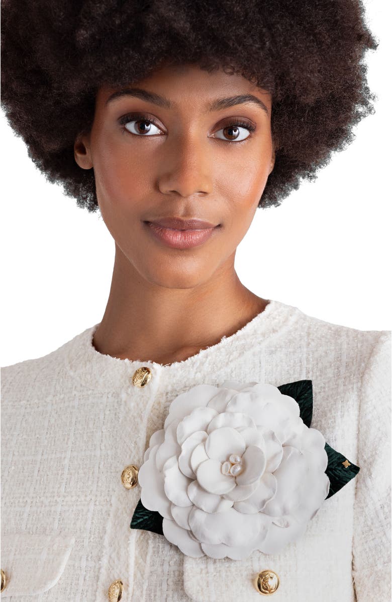 Helena Simon The Large White Gardenia Floral Brooch, Alternate, color, White