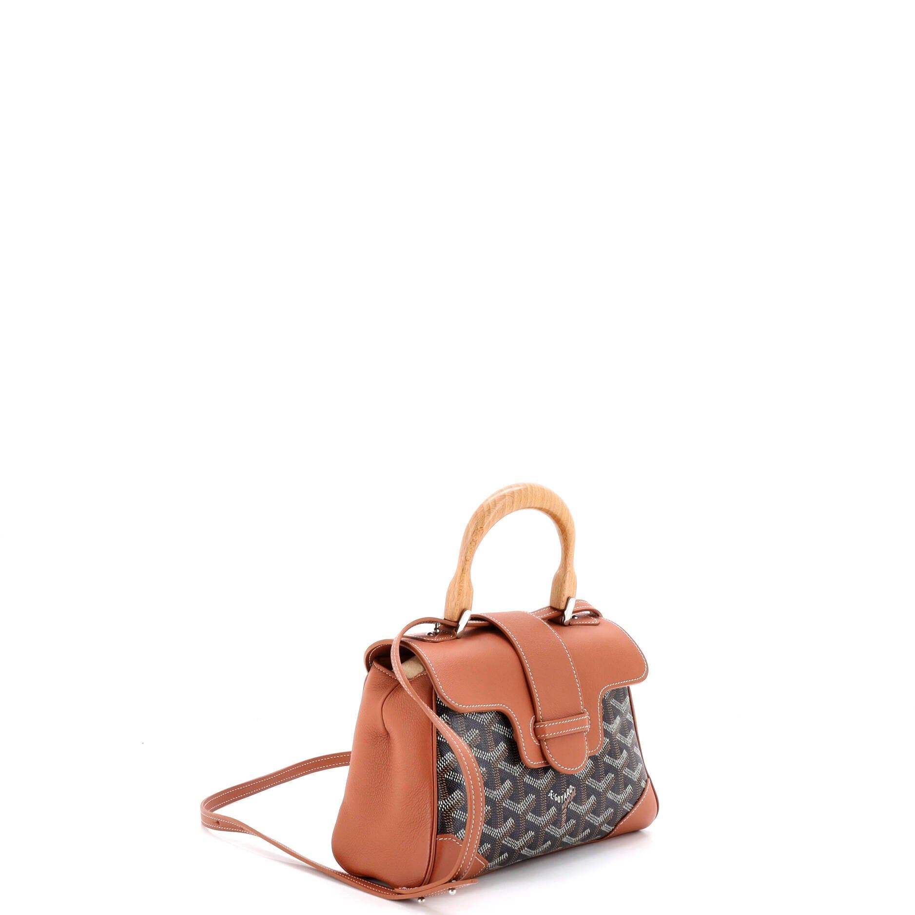 Pre-Owned Goyard Saigon Top Handle Bag Coated Canvas with Leather Mini, Alternate, color, Brown