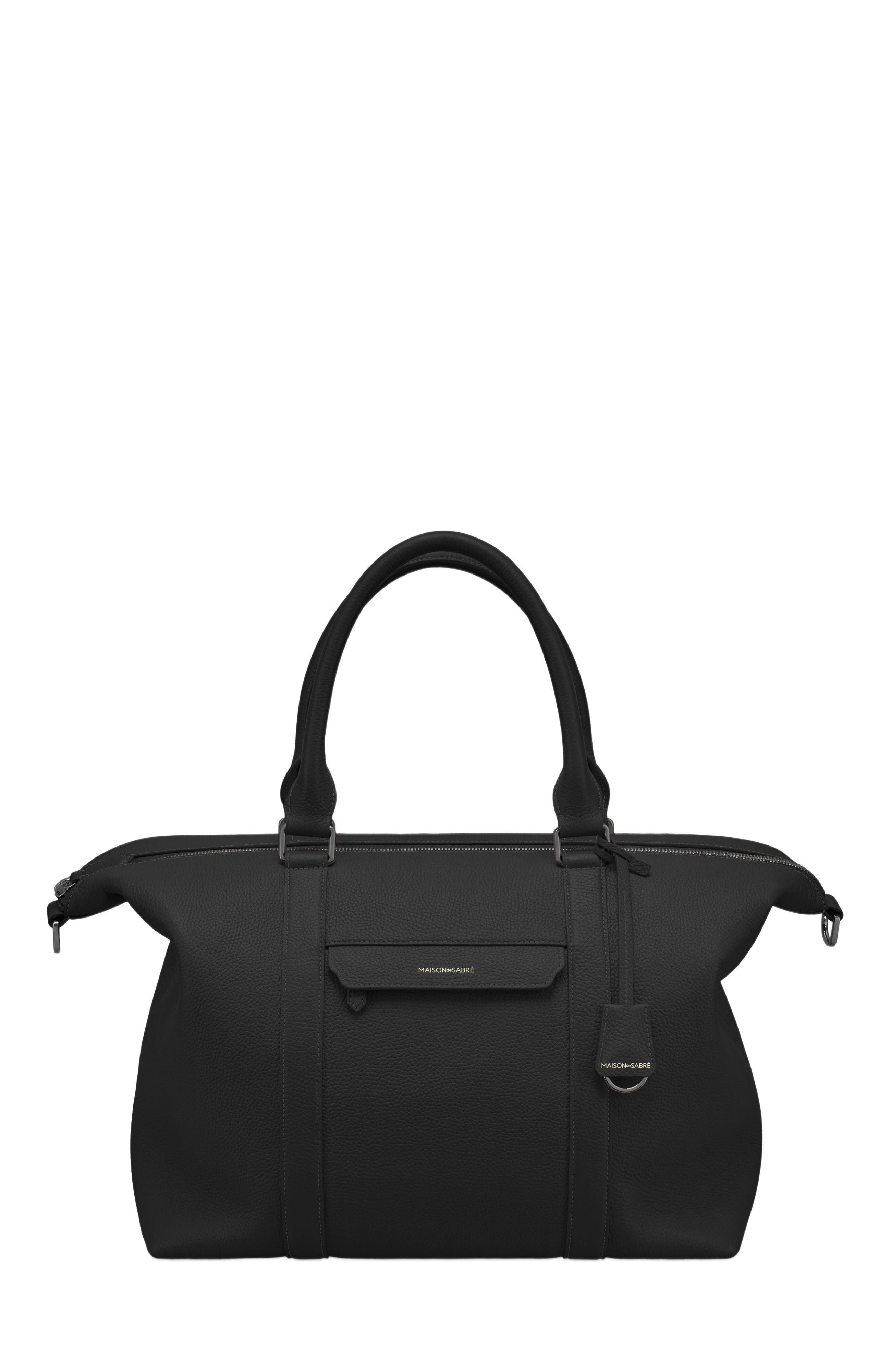 MAISON de SABRÉ Large Leather Weekender Bag, Main, color, Black Caviar