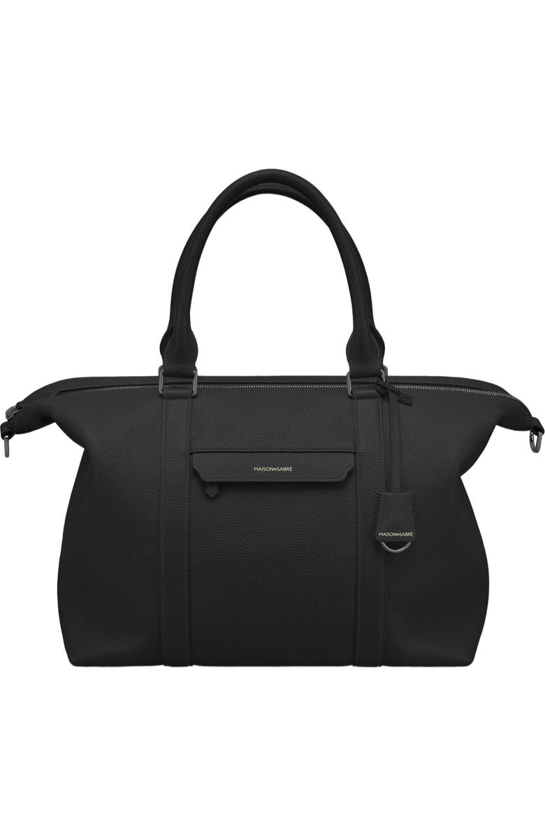 MAISON de SABRÉ Large Leather Weekender Bag, Main, color, Black Caviar