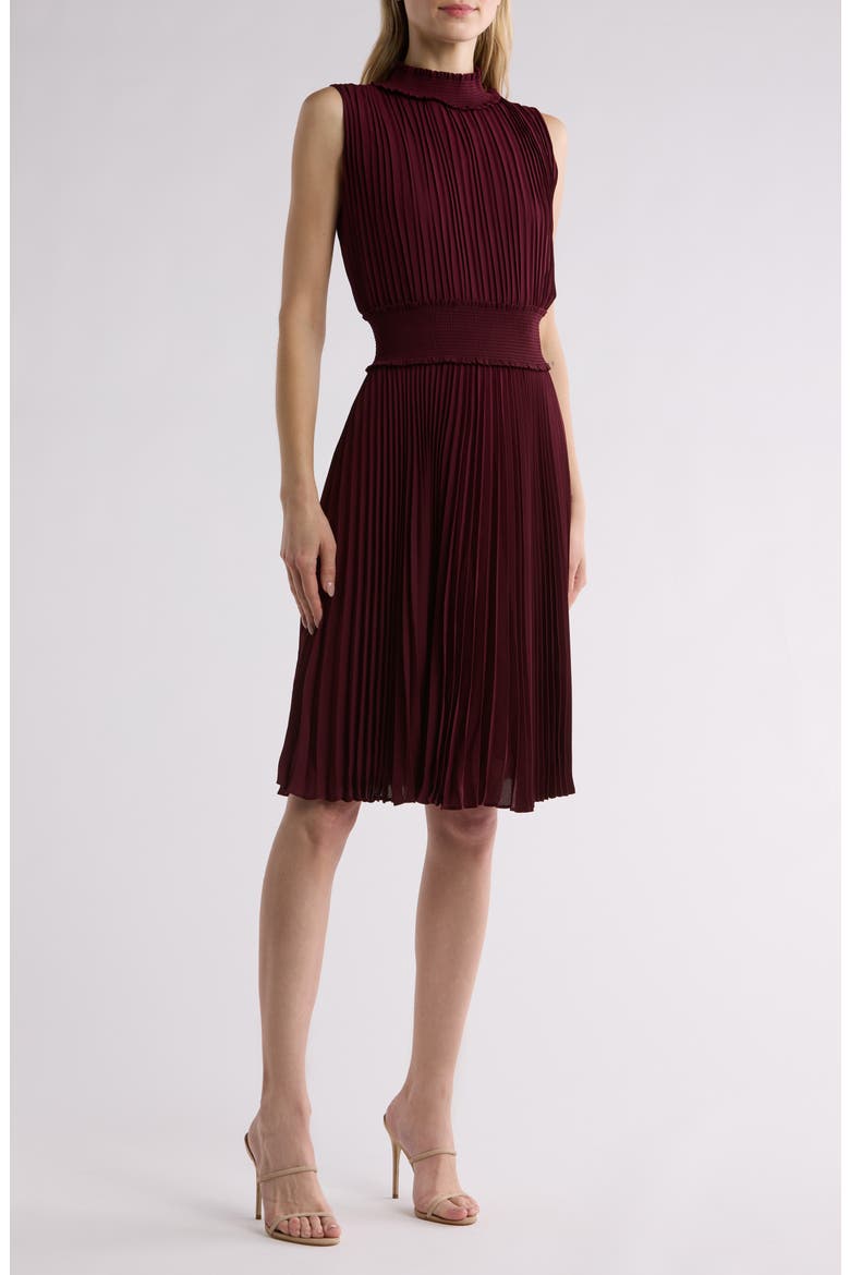 Pleated Sleeveless Dress, Main, color, MERLOT