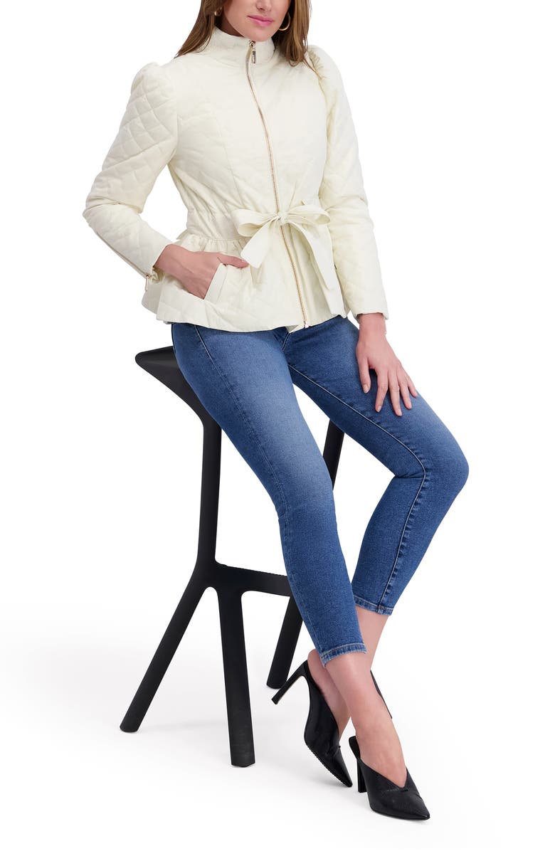 Kensie Quilted Peplum Jacket, Alternate, color, Ivory