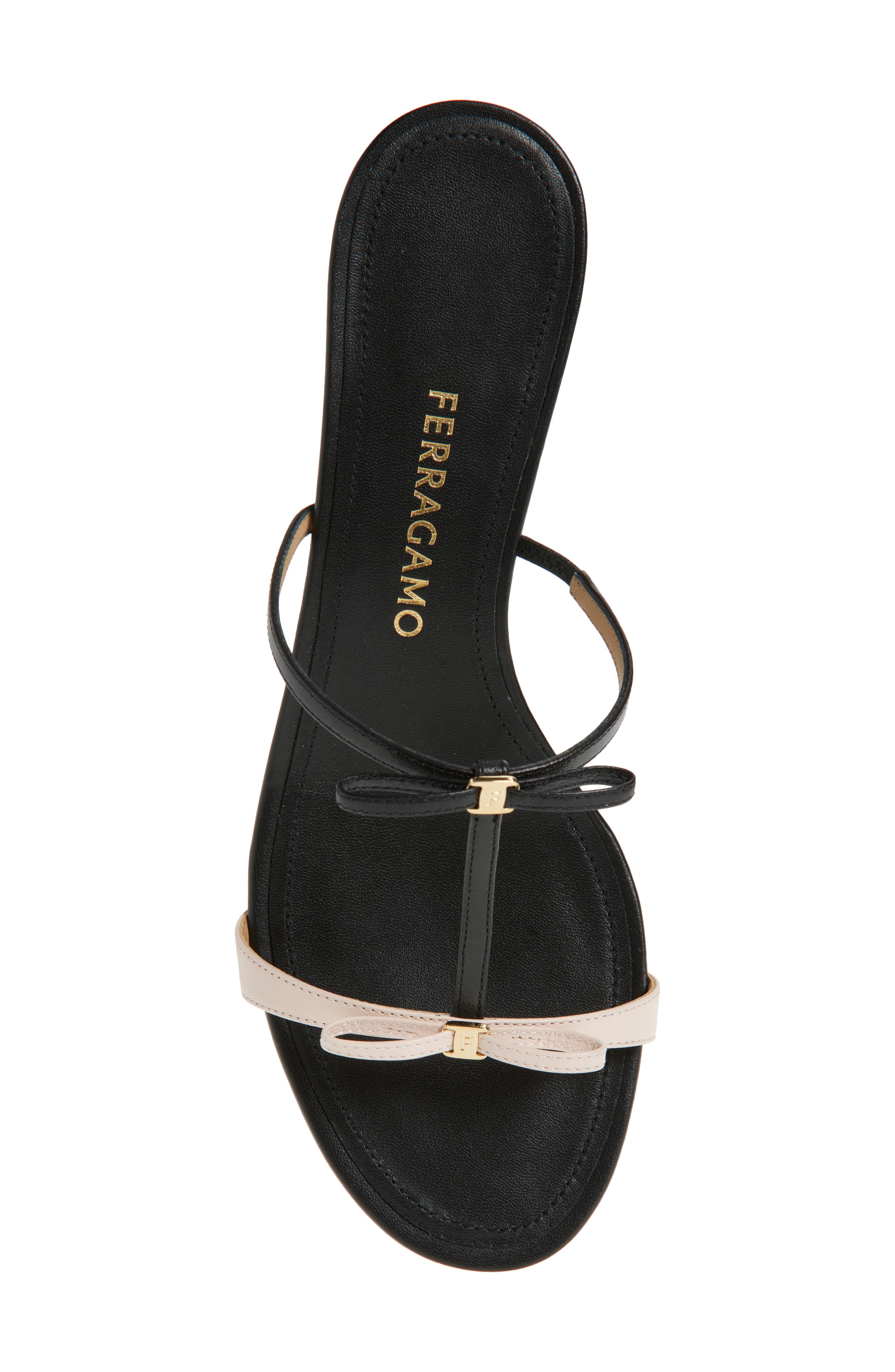 FERRAGAMO Abili Bow Kitten Heel Sandal, Alternate, color, Ballet/ Nero