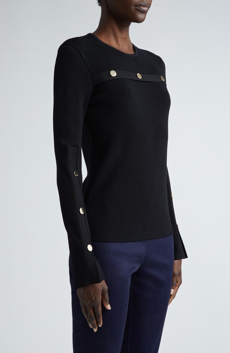 ST. JOHN Medallion Trim Crewneck Sweater, Alternate, color, 