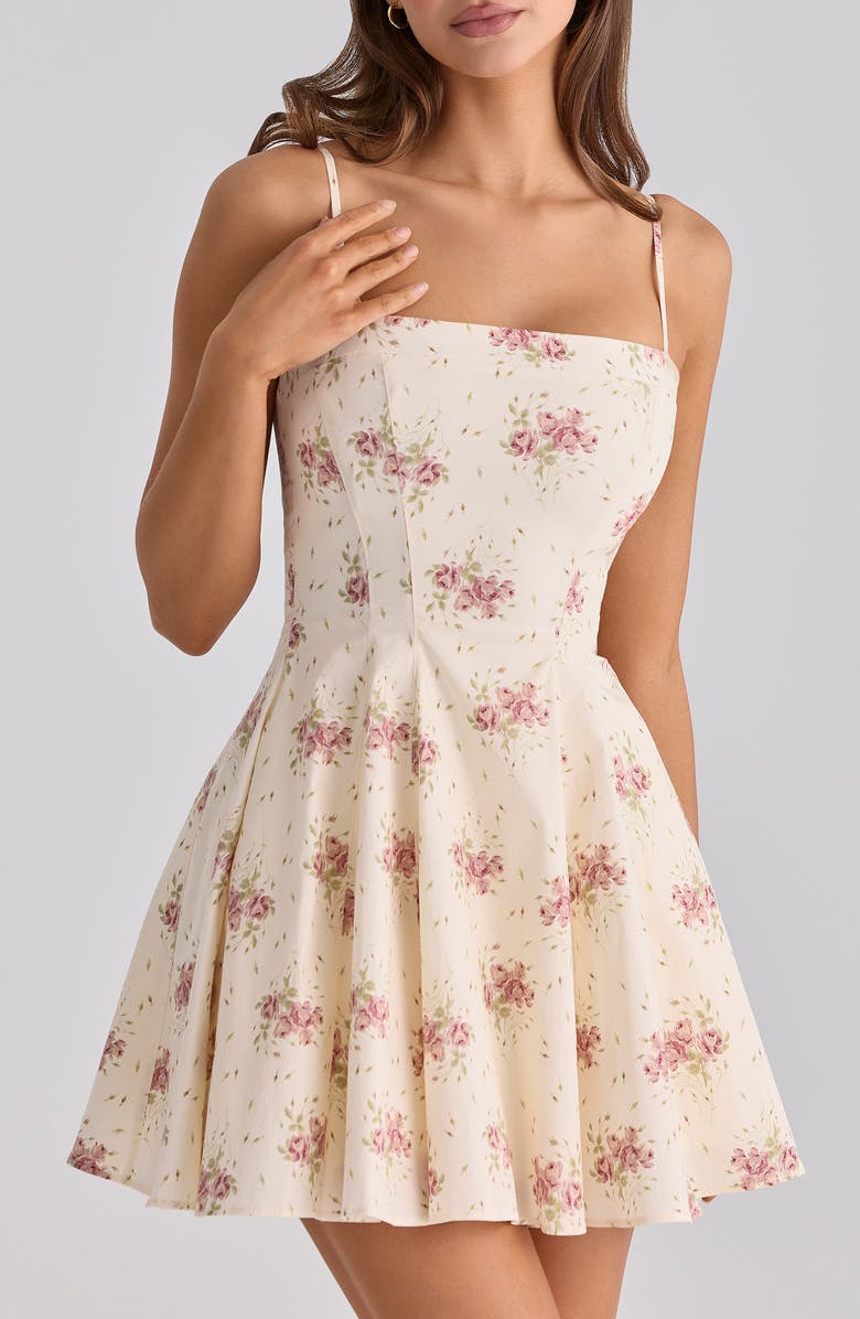 HOUSE OF CB Dolly Rose Print Fit & Flare Minidress, Alternate, color, Ivory Vintage Rose Print