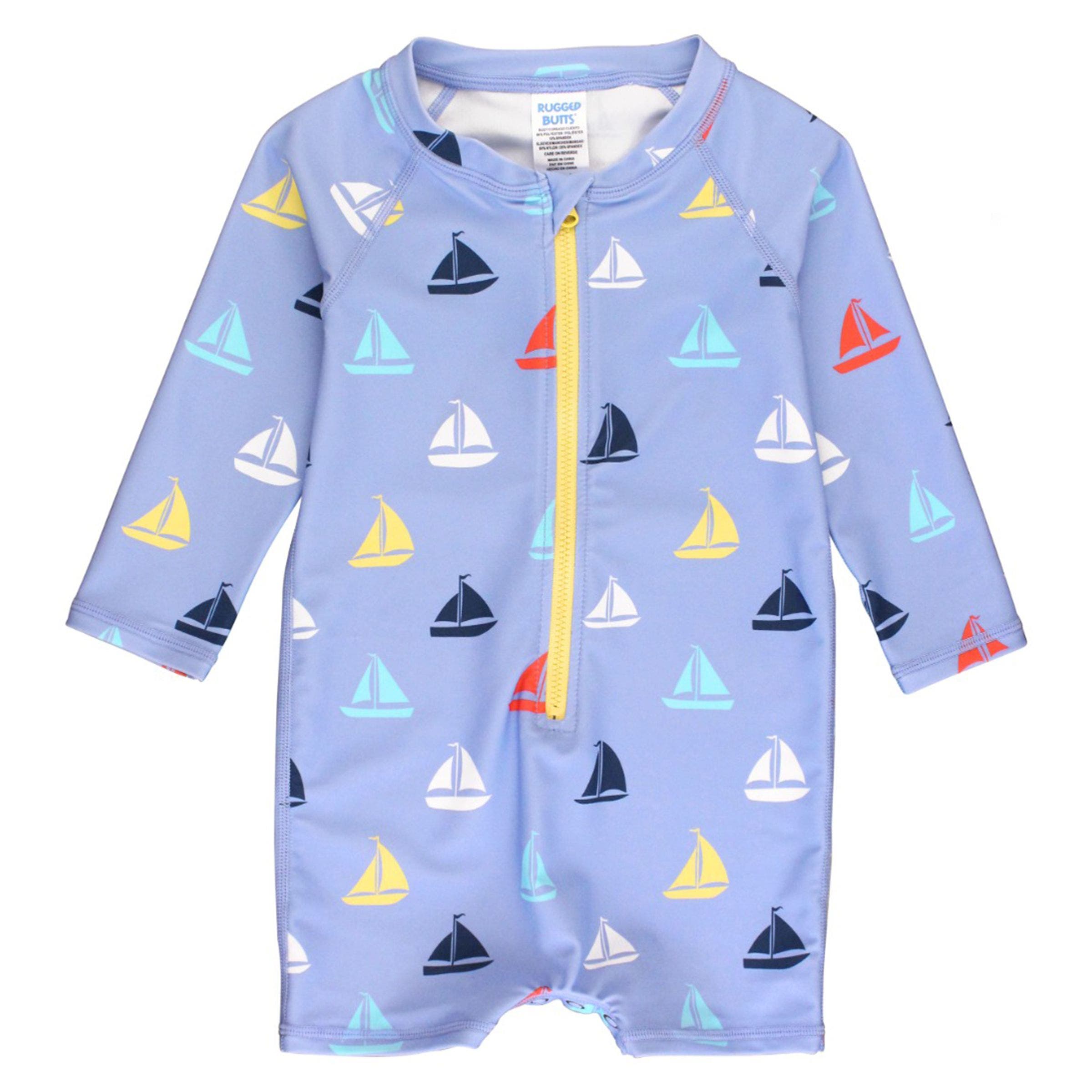 RuggedButts Boys Long Sleeve One Piece Rash Guard in Down By The Bay 