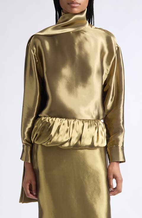 Fluid Scarf Neck Lamé Top