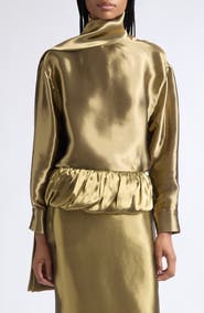 FERRAGAMO Fluid Scarf Neck Lamé Top
