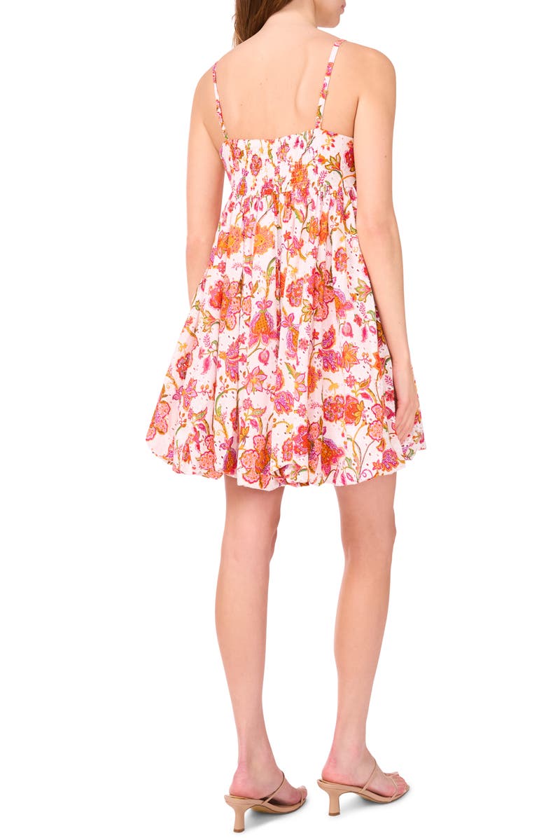 CeCe Floral Bubble Hem Cotton Minidress, Alternate, color, Ultra White