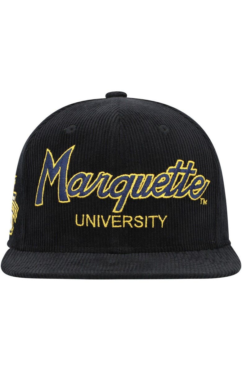 Mitchell & Ness Youth Mitchell & Ness Black Marquette Golden Eagles Corduroy Script Snapback Hat, Alternate, color, Black