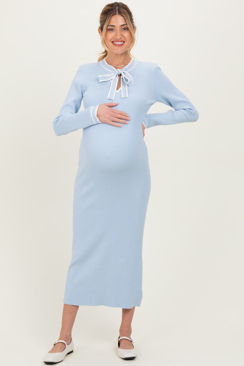 Tie Neck Sweater Midi Dress, Main, color, Light Blue