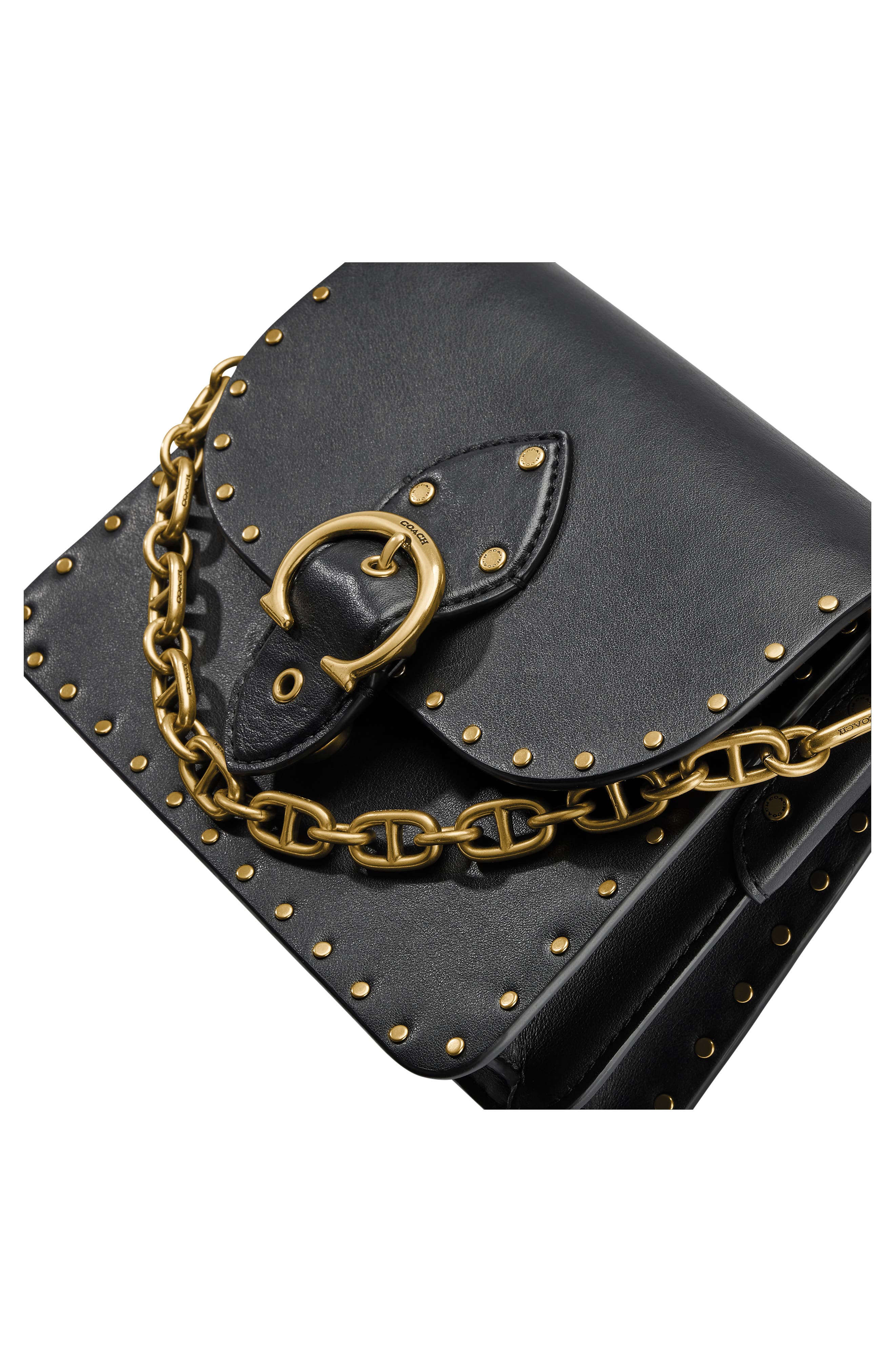 Leather Flap Bag, Alternate, color, BRASS/ BLACK