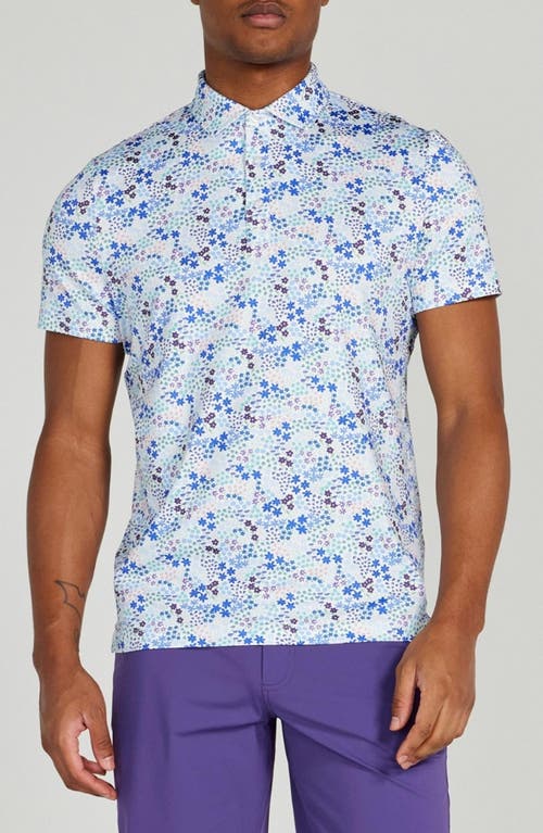 Redvanly Rhodes Floral Performance Golf Polo in Bright White/Blue Multi 