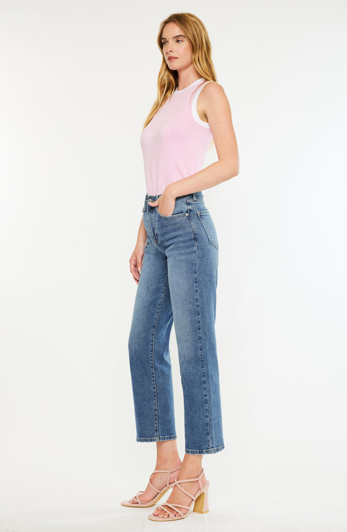 Kancan Jordana Essentials High Rise True Straight Jeans In Blue