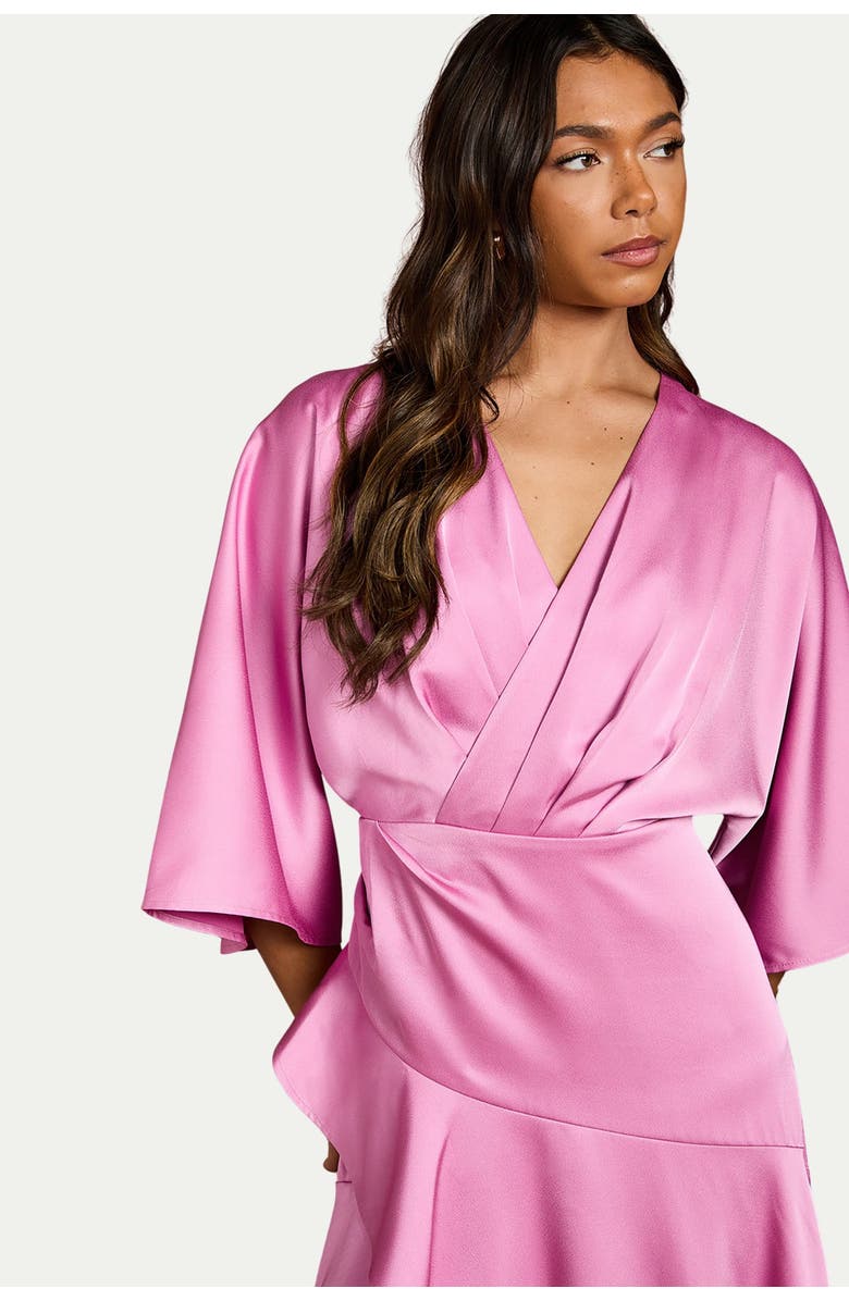 Coast Satin Back Crepe Ruffle Wrap Midi Dress, Alternate, color, Pink