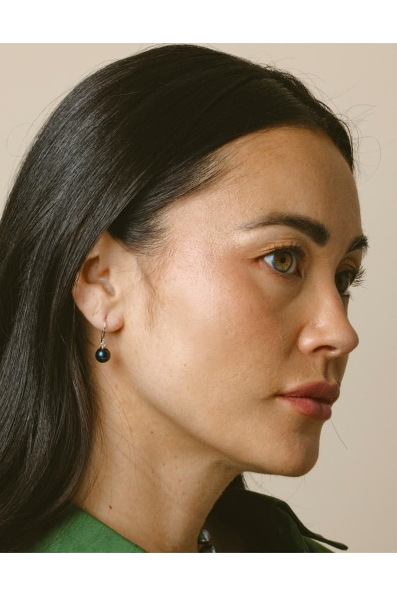 Black Freshwater Pearl Linda Dangling Earrings, Alternate, color, White Gold