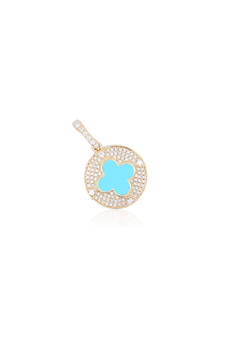 Turquoise Diamond Disc Clover Charm, Main, color, Turquoise