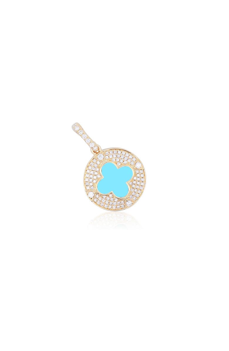 The Lovery Fine Jewelry Turquoise Diamond Disc Clover Charm, Main, color, Turquoise