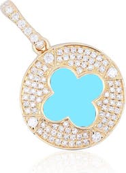 The Lovery Fine Jewelry Turquoise Diamond Disc Clover Charm