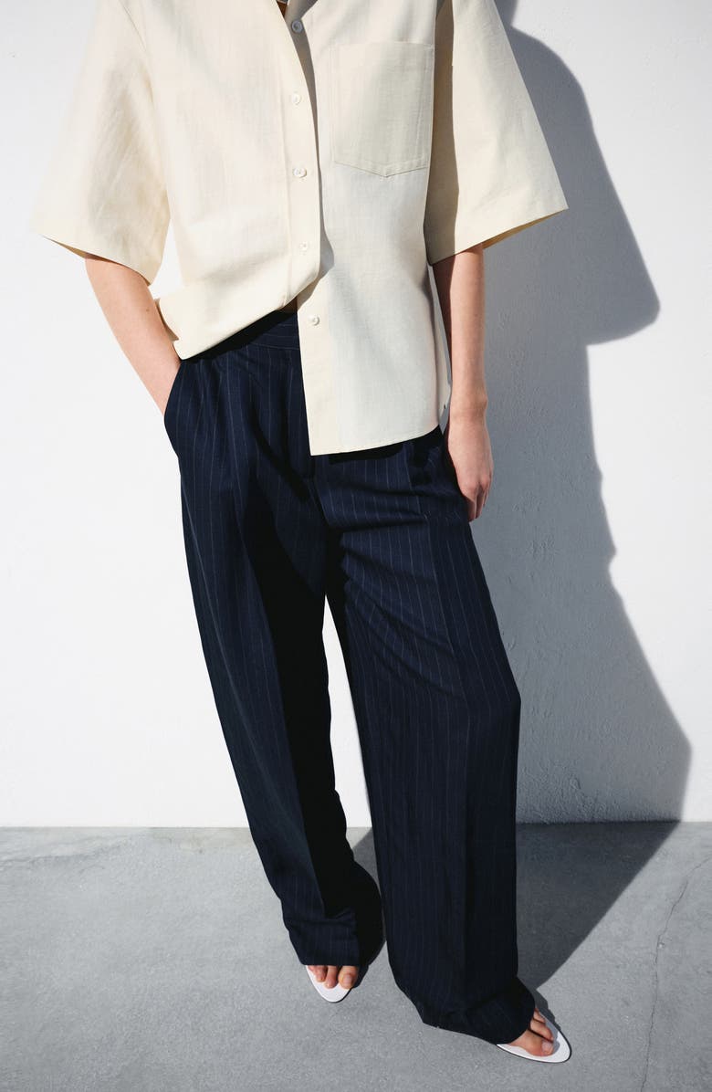 MANGO Pinstripe Suit Pants, Alternate, color, Navy