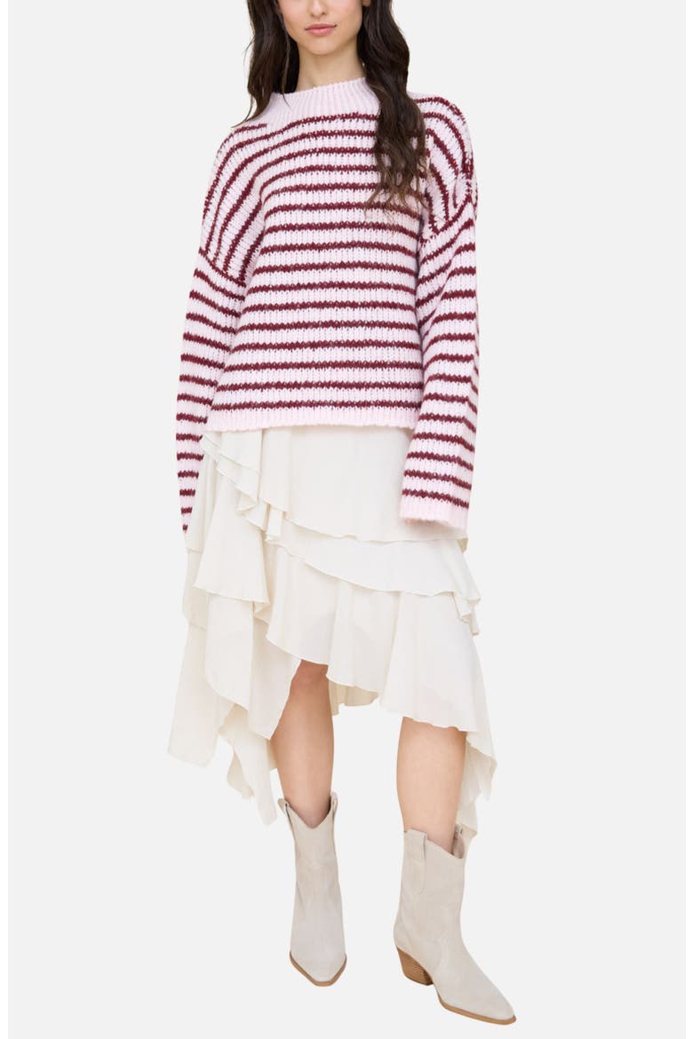 Stripe Mock Neck Sweater, Alternate, color, LIGHT PINK