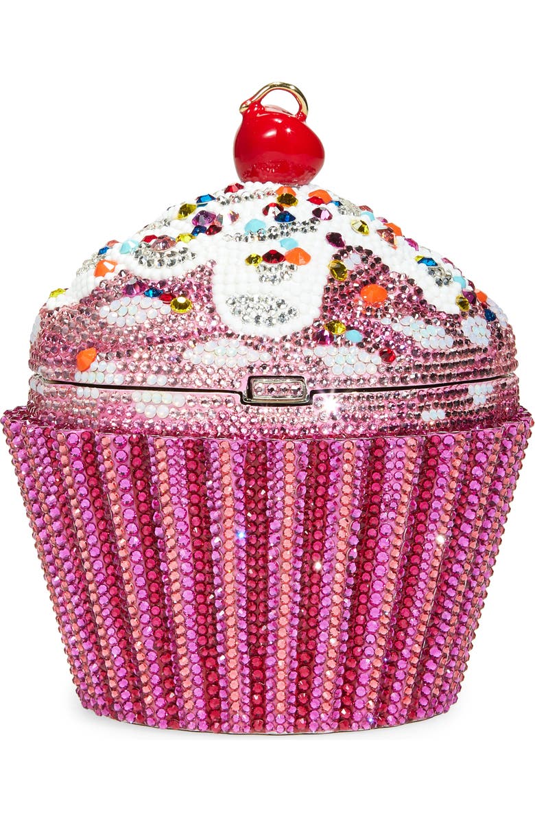 JUDITH LEIBER COUTURE Cherry Cupcake Crystal Clutch, Main, color, Silver Fuchsia Multi