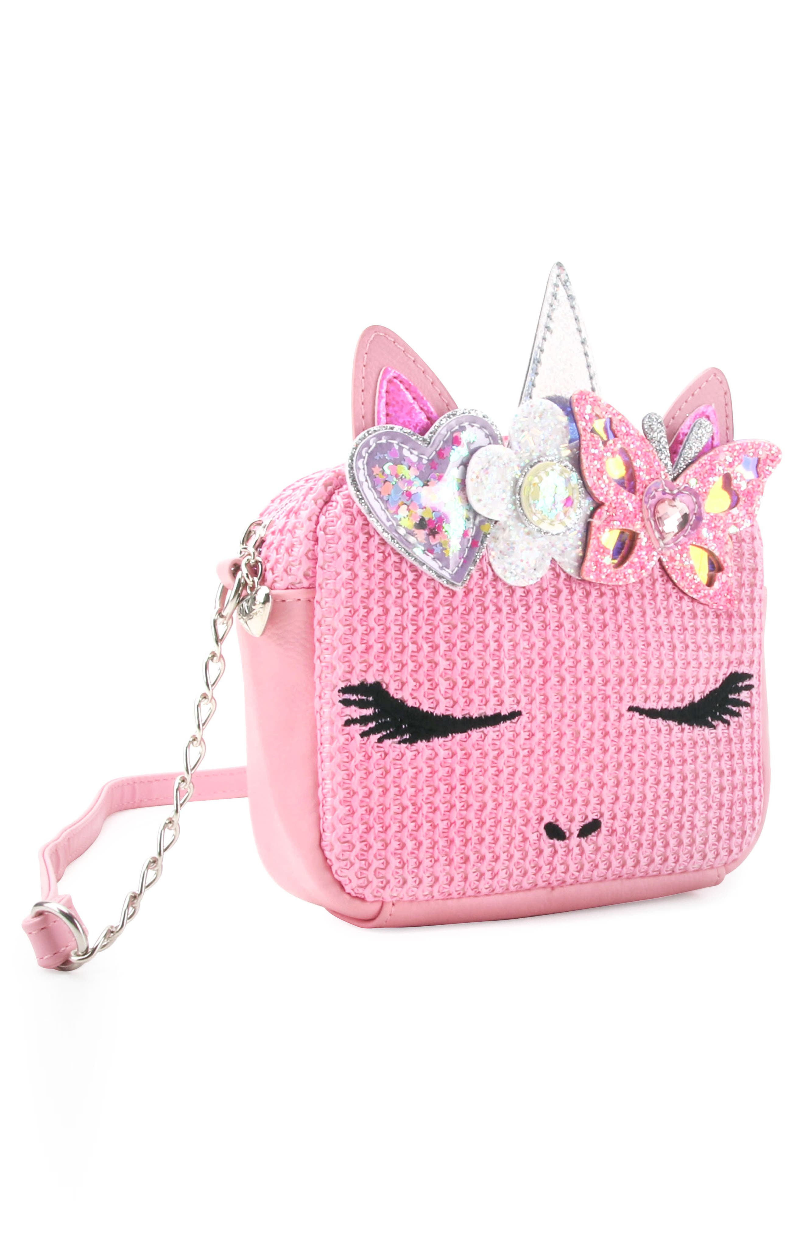 OMG Accessories Kids' Miss Gwen Straw Crossbody Bag, Alternate, color, Bubble Gum