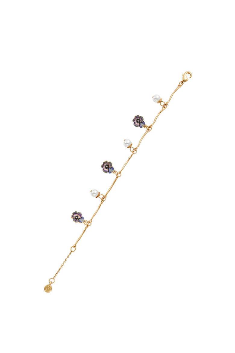 Pansy & Pearl Charm Bracelet, Alternate, color, Gold