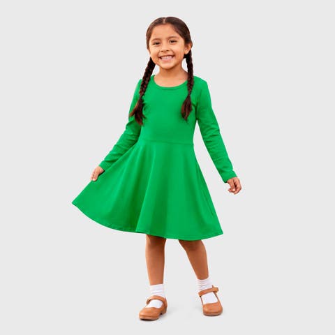 Baby Girls Soft Jersey 100% Cotton Long Sleeve Skater Twirly Dress