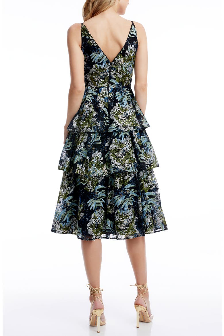 Lorelai Sequin Floral Tiered Cocktail Dress, Alternate, color, BLACK MULTI