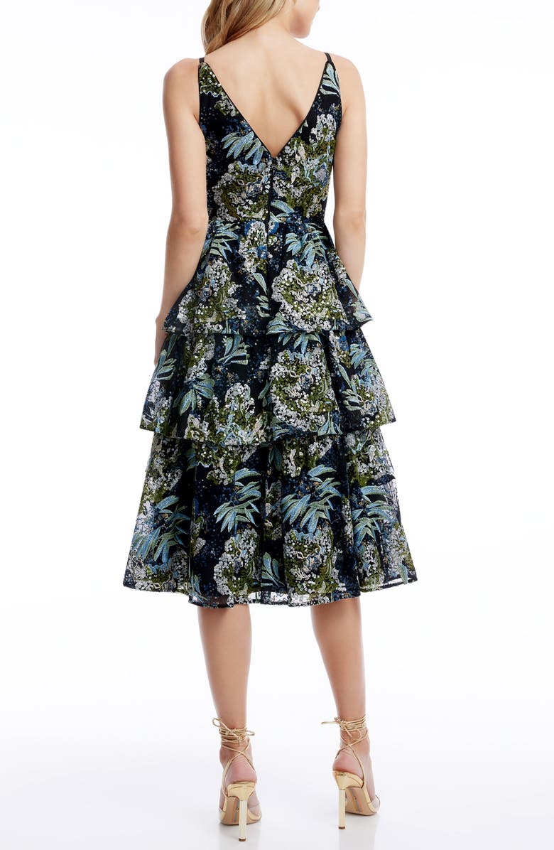 Dress the Population Lorelai Sequin Floral Tiered Cocktail Dress, Alternate, color, Black Multi