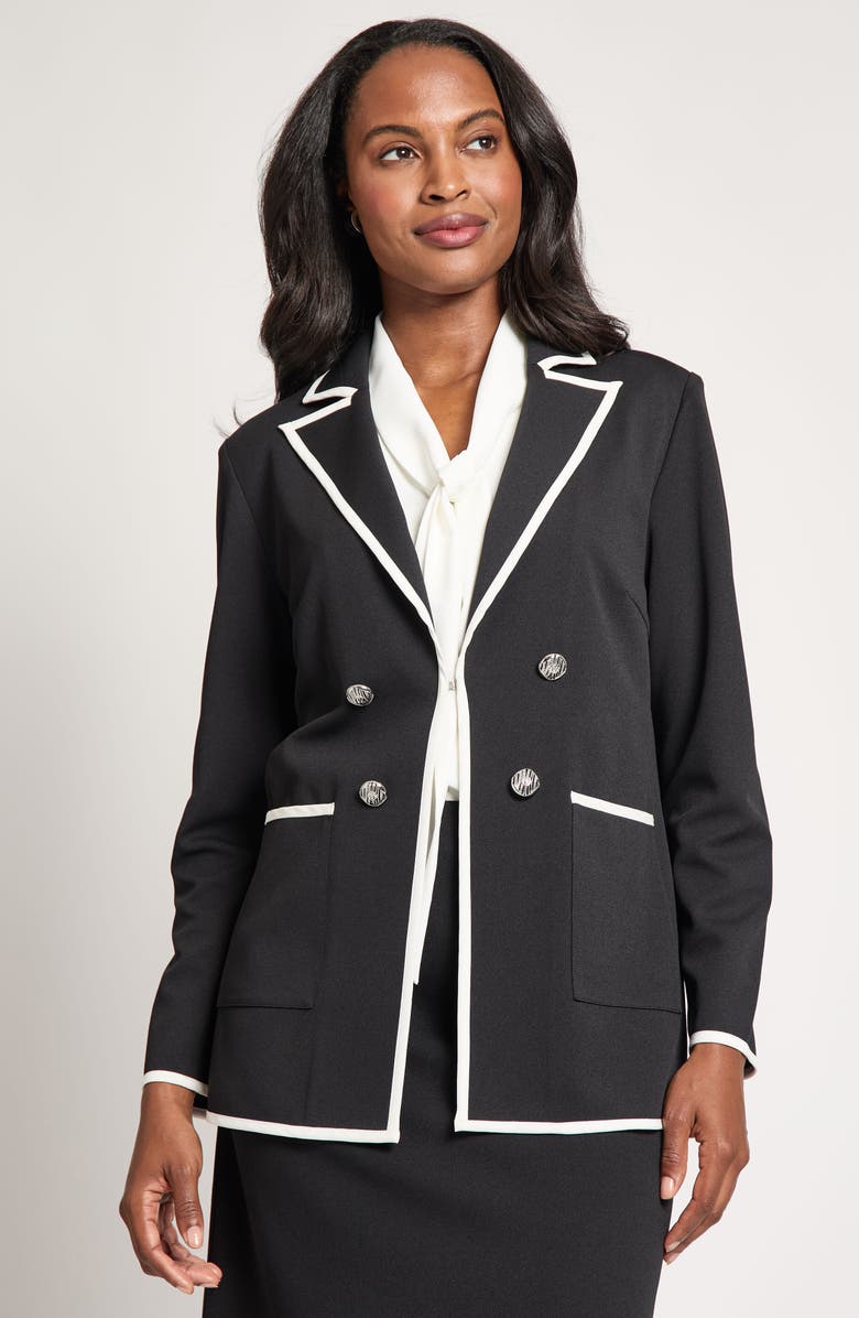 Ming Wang Contrast Detail Jacket, Alternate, color, Black/ White