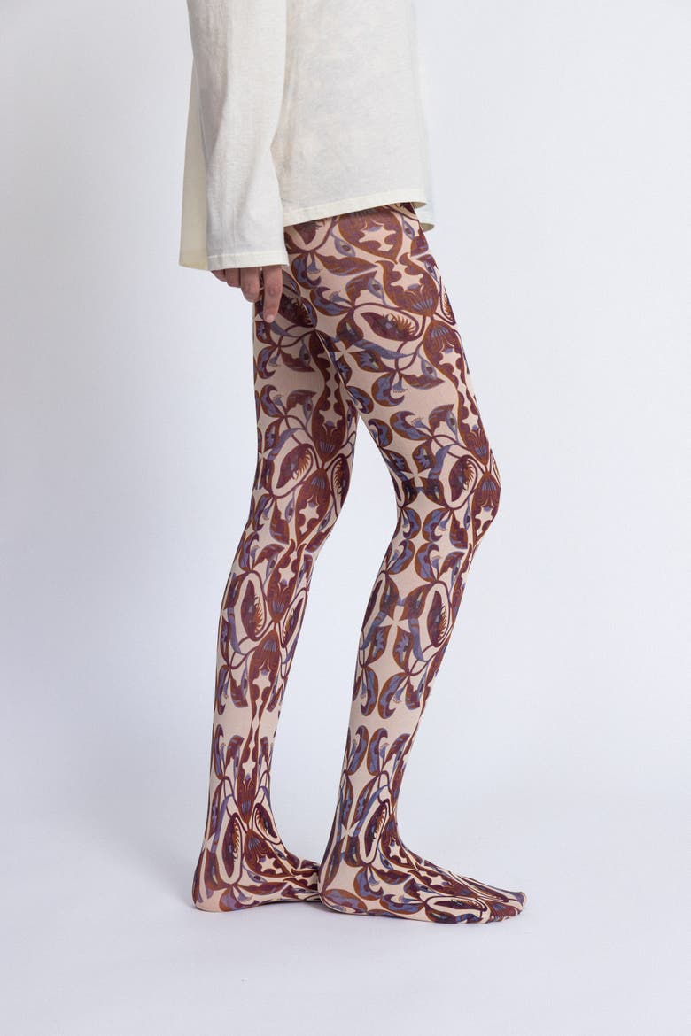 Printed Tights, Alternate, color, Cream