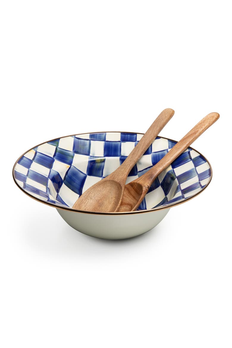 Royal Check Salad Serving Set, Alternate, color, BLUE/ WHITE