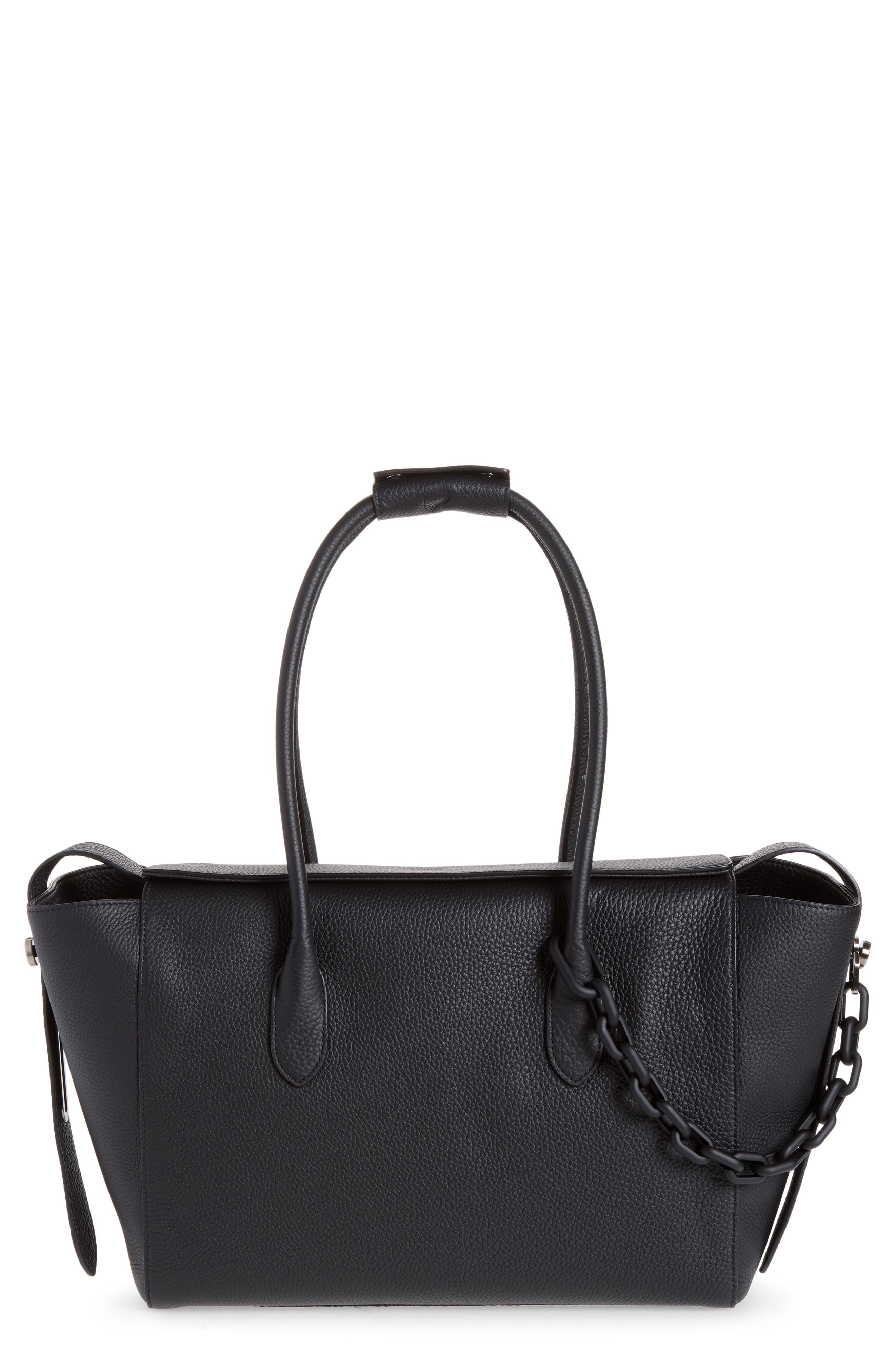 Lock Leather Shoulder Bag, Main, color, BLACK