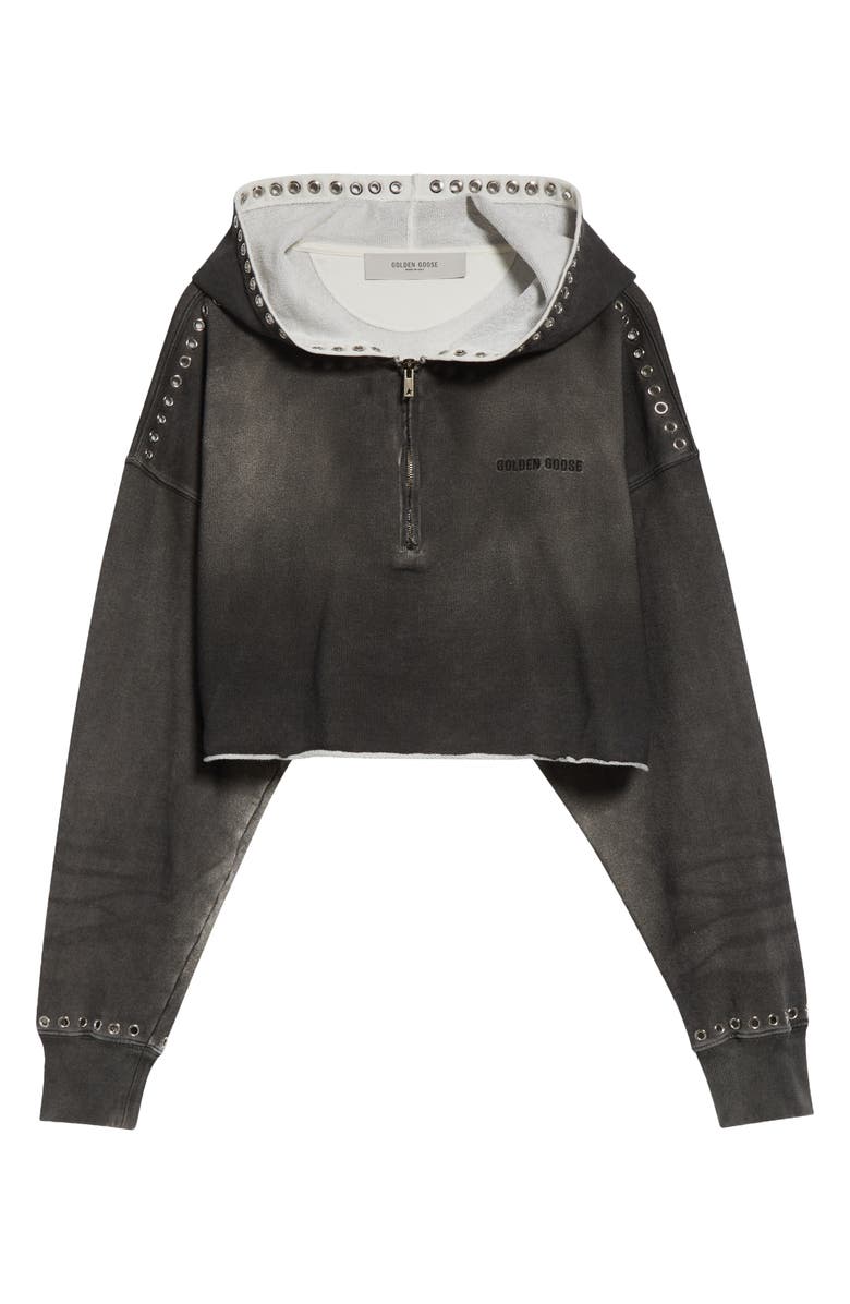 Golden Goose Journey Grommet Crop Half Zip Cotton Hoodie, Alternate, color, 