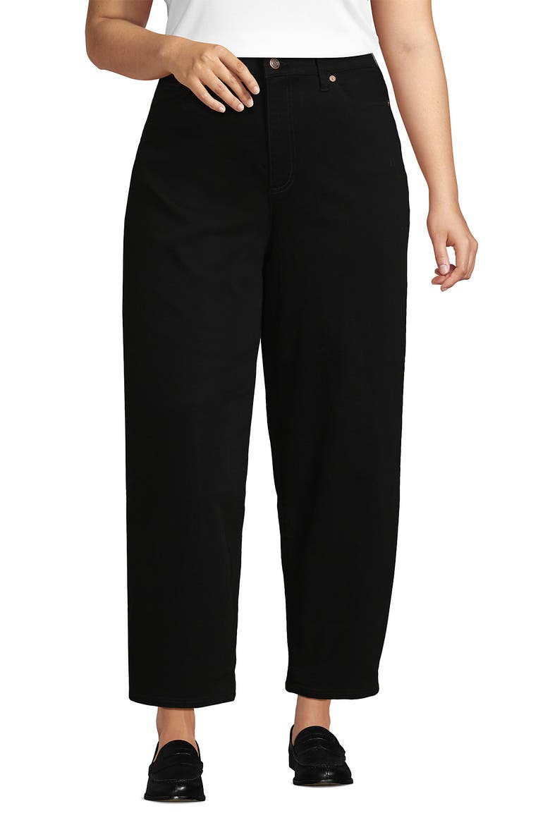 Plus Size Denim High Rise Barrel Leg Ankle Jeans, Main, color, Black