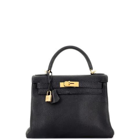 Kelly Handbag Black Clemence with Gold Hardware 28