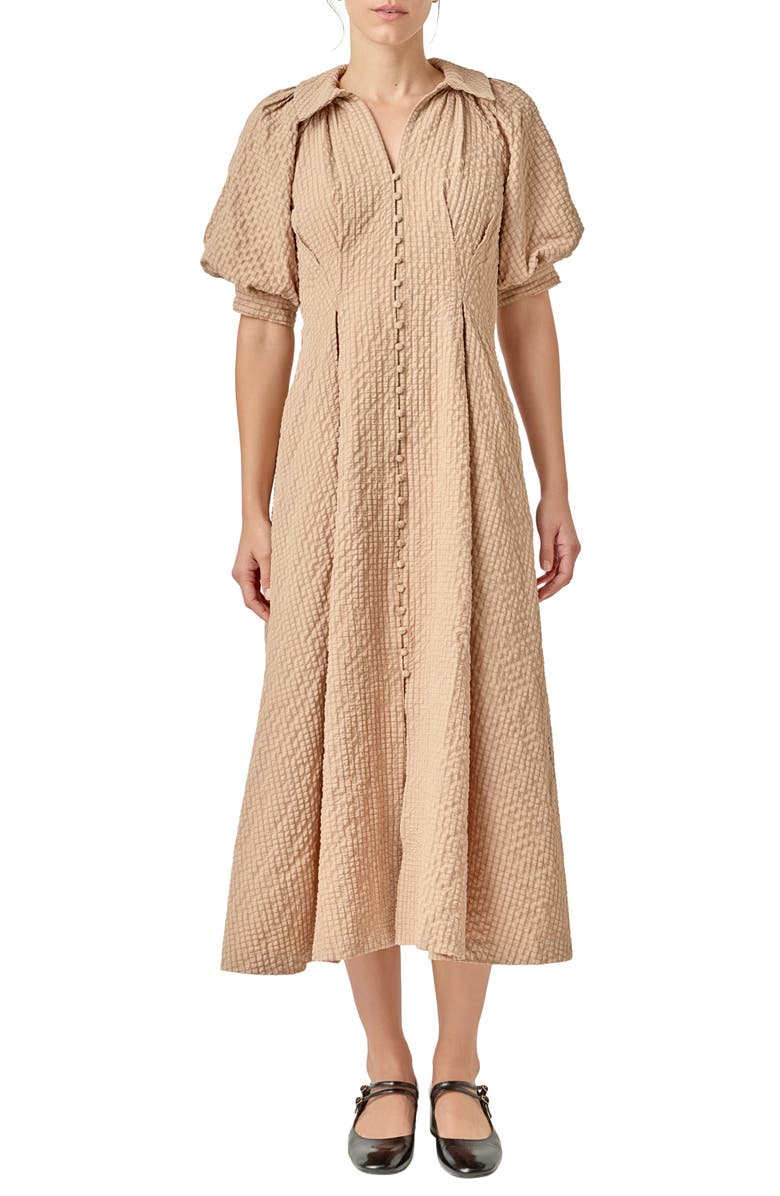 English Factory Button Front Maxi Dress, Main, color, Beige