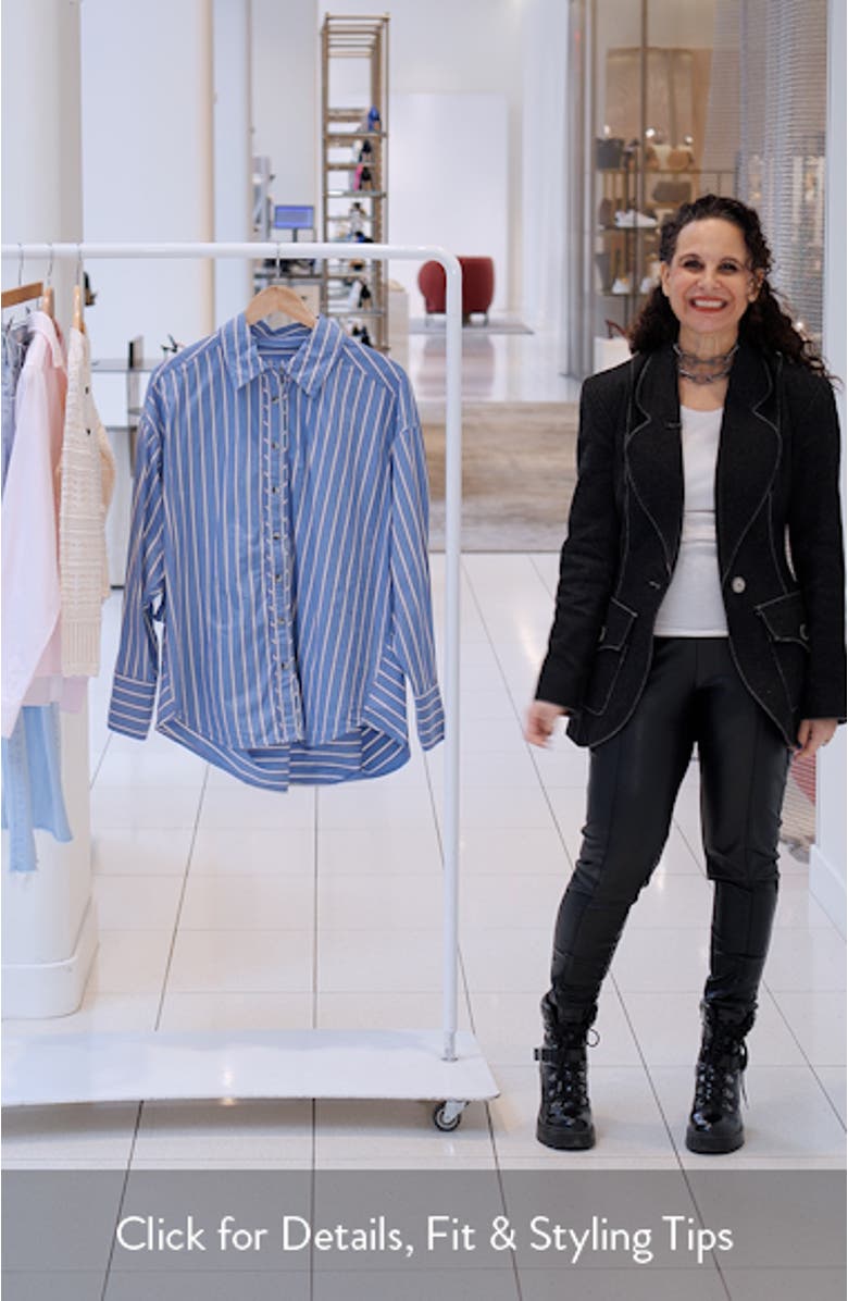 Varsity Vibes Stripe Oversize Cotton Button-Up Shirt, sales video thumbnail