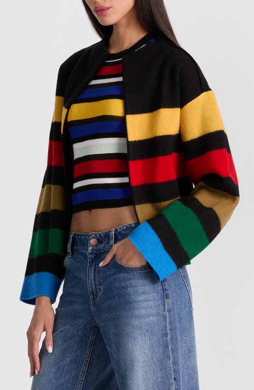 Alice And Olivia Striped Collared Sweater Jacket In Black