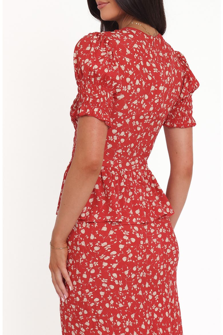 Zoella Floral Smocked Peplum Top, Alternate, color, RED FLORAL