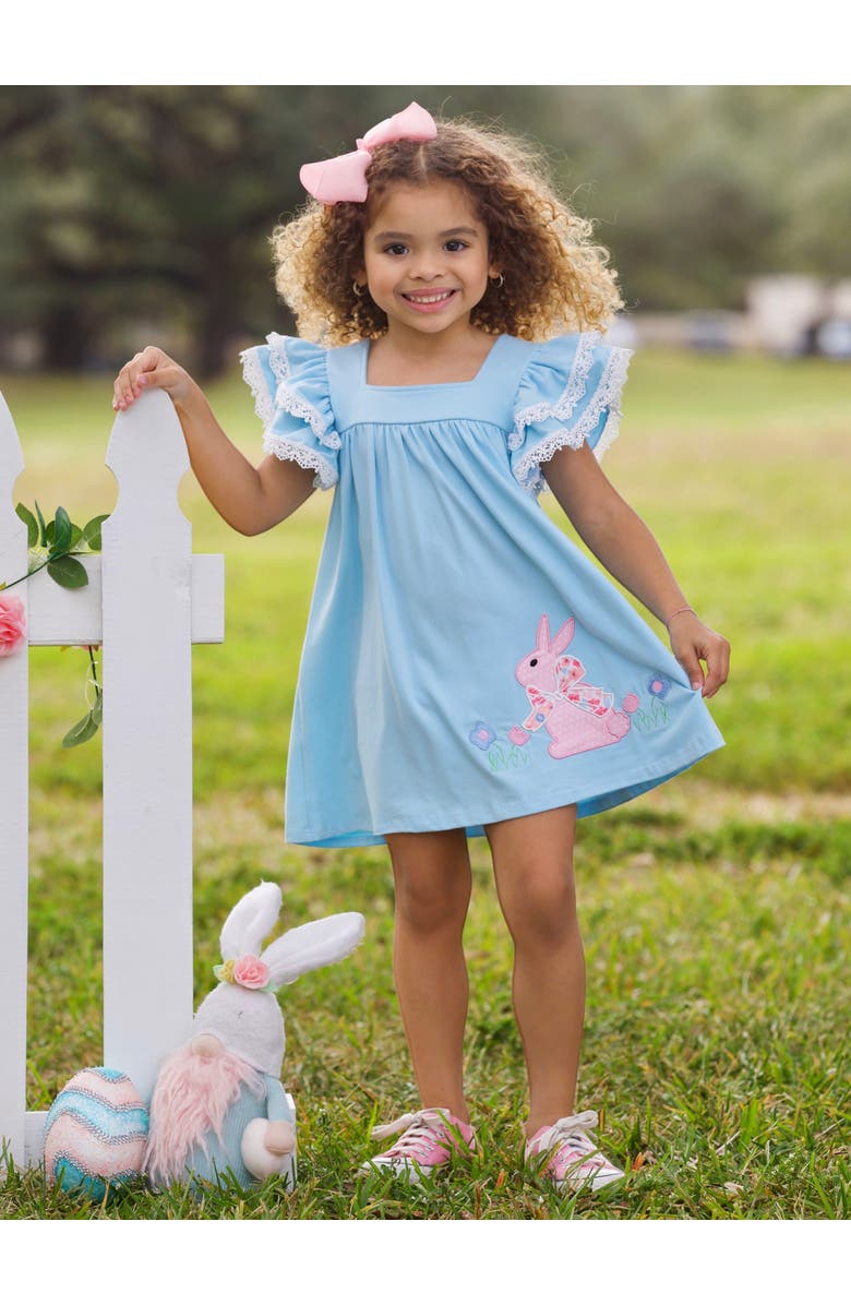 Mia Belle Girls Girls Blue Bunny Bliss Flutter Sleeve Dress, Alternate, color, 