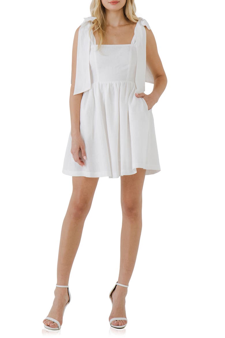 Bow Strap Sundress, Main, color, WHITE