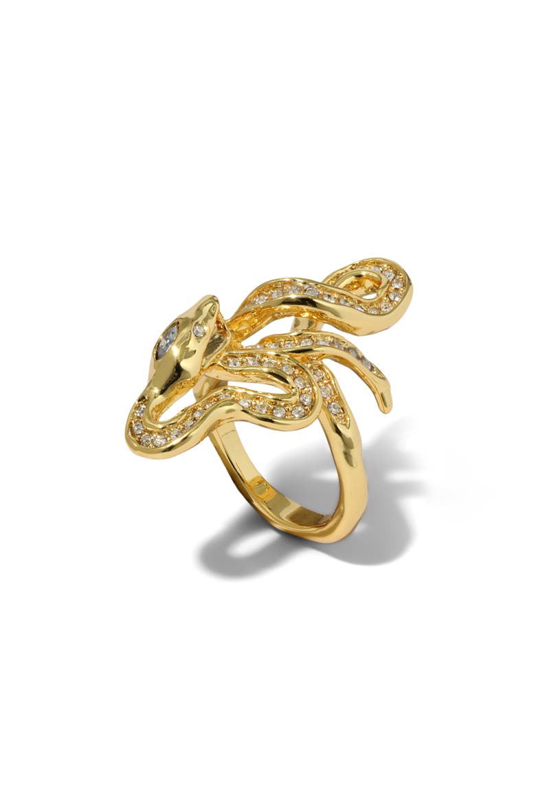 Serpent 14k Gold Plated Crystal Coiled Ring, Alternate, color, CRYSTALS