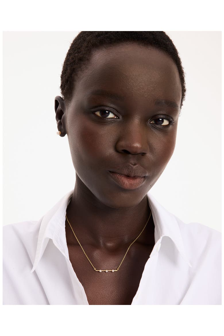 imitation pearl bar pendant necklace, Alternate, color, CREAM/ GOLD