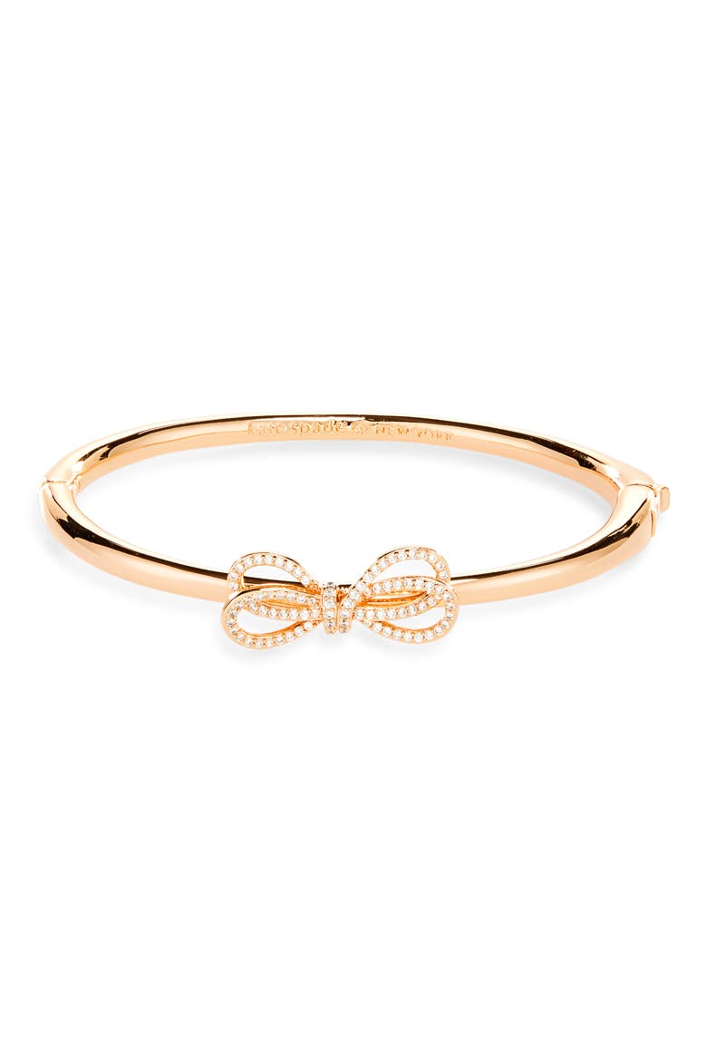 bow meets girl pavé bangle bracelet, Main, color, CLEAR/ ROSE GOLD